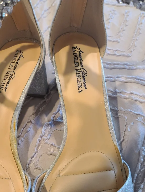 Badgley Mischka Silver Jeweled Ankle-Strap Block Heel - Picture 8 of 9